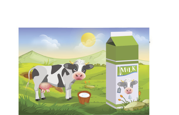 可爱的奶牛和牛奶包图片下载