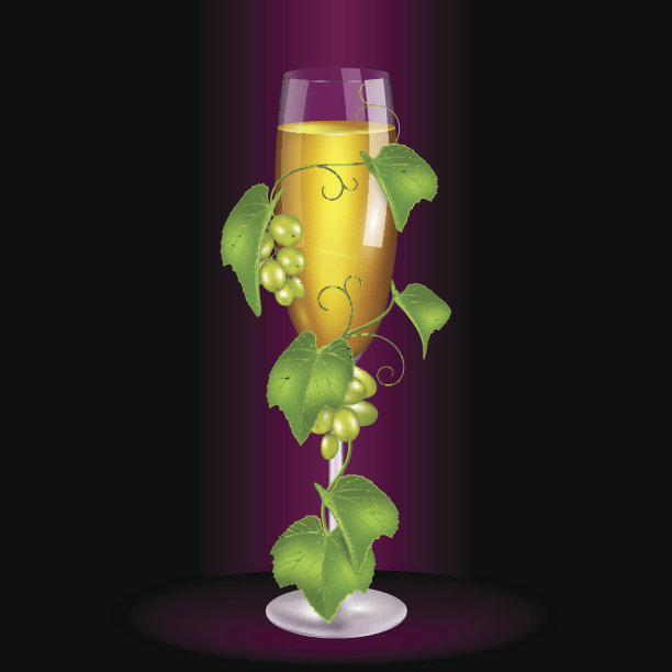 一杯白葡萄缠绕的葡萄酒。高质量的向量图片下载