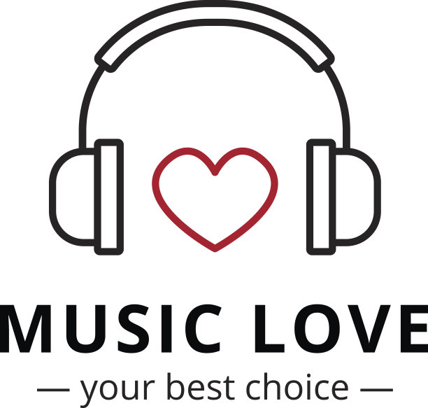 向量时尚线条风格的音乐商店图标。耳机和心脏图片下载
