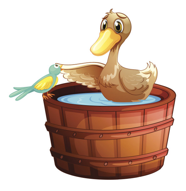 鸭子和小鸟在浴缸里洗澡图片下载