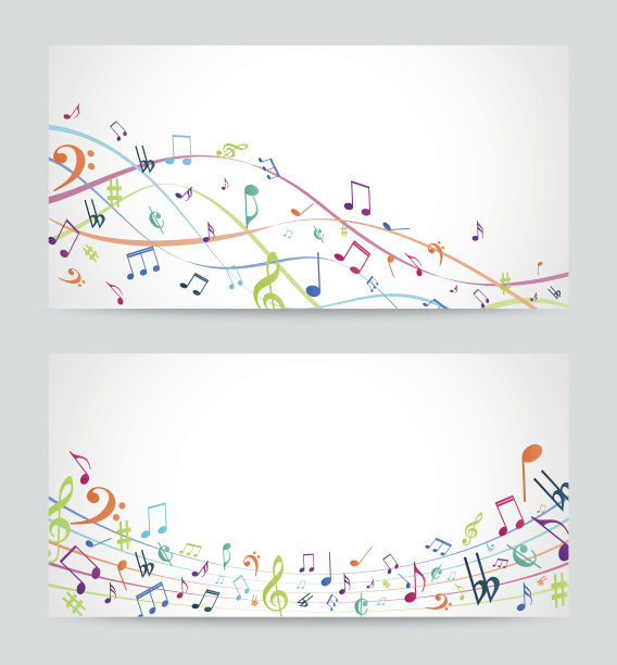 抽象多彩的音乐音符横幅图片下载