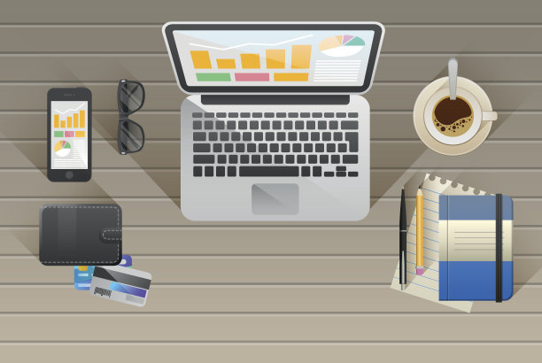 放在木桌上的物品。网页横幅。平面设计。图片下载