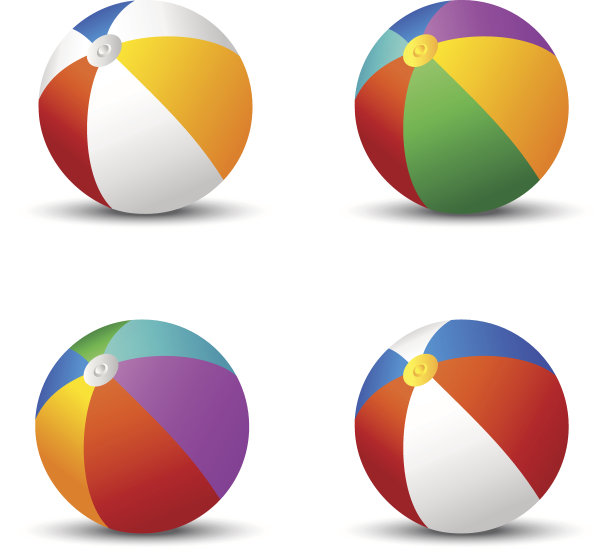 彩色的沙滩球孤立在白色与阴影。图片下载