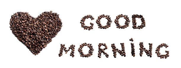 早上好!咖啡豆制成的心-库存照片图片下载