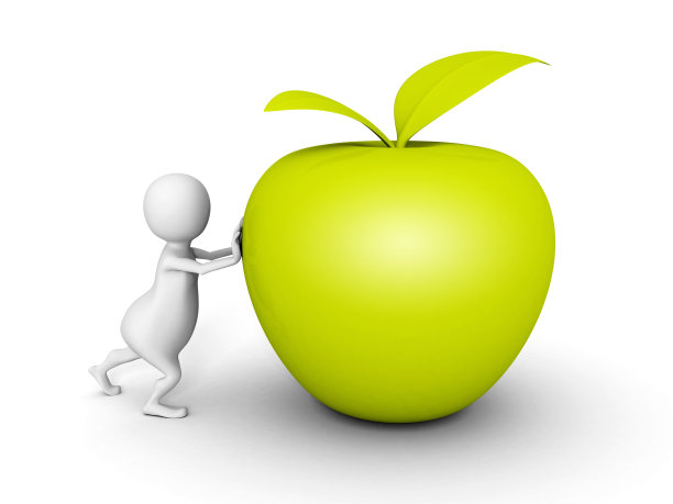 白色3d人与绿色新鲜苹果图片下载
