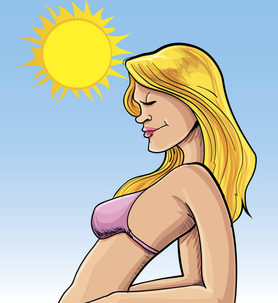 在太阳下的金发日光浴者的插图图片下载