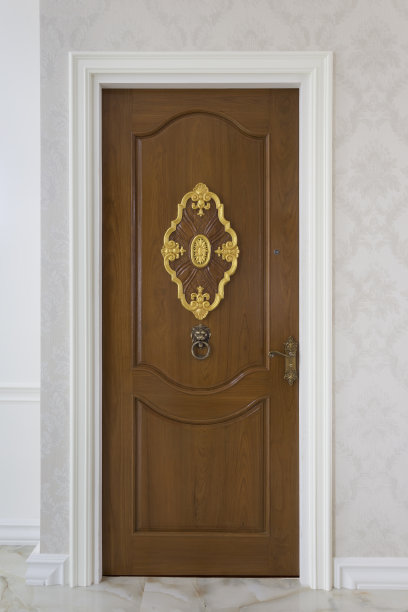 柚木门与镜子玻璃-背景。图片下载