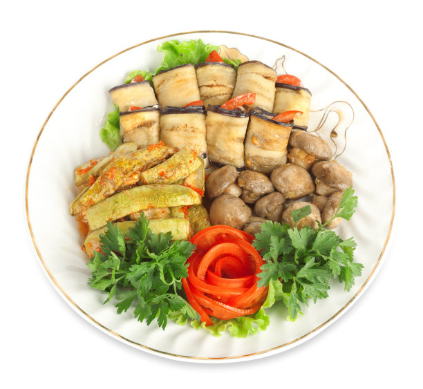 西葫芦，茄子，蘑菇，西红柿和欧芹图片下载