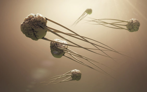 漂浮在液体空间中的病毒的数字图像图片下载