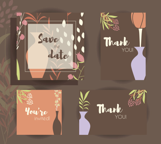 婚礼请帖模板，婚礼套花图案图片下载