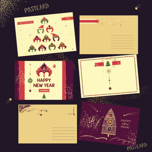 明信片。新2016年。手工着色图片下载