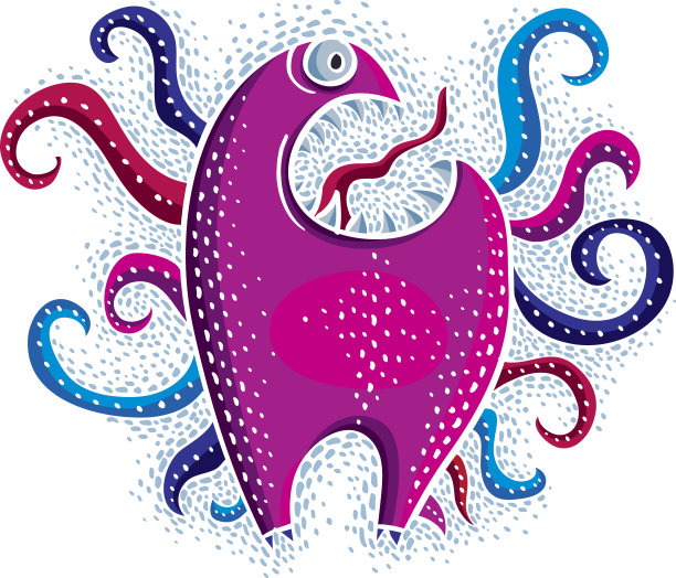 矢量酷卡通疯狂的紫色怪物，怪异的生物。图片下载