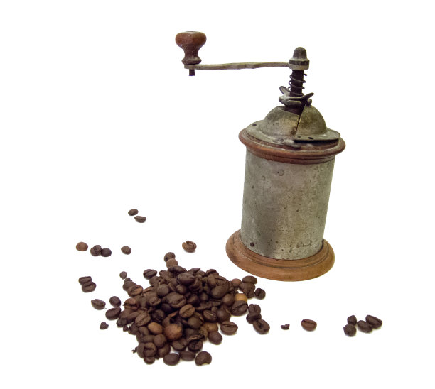 旧咖啡研磨机。孤立。图片下载