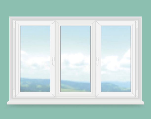 逼真的白色塑料窗与景观图片下载
