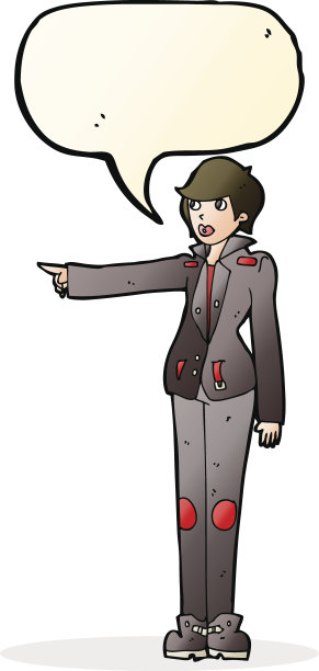 穿着皮夹克的卡通女人用言语指着泡泡图片下载
