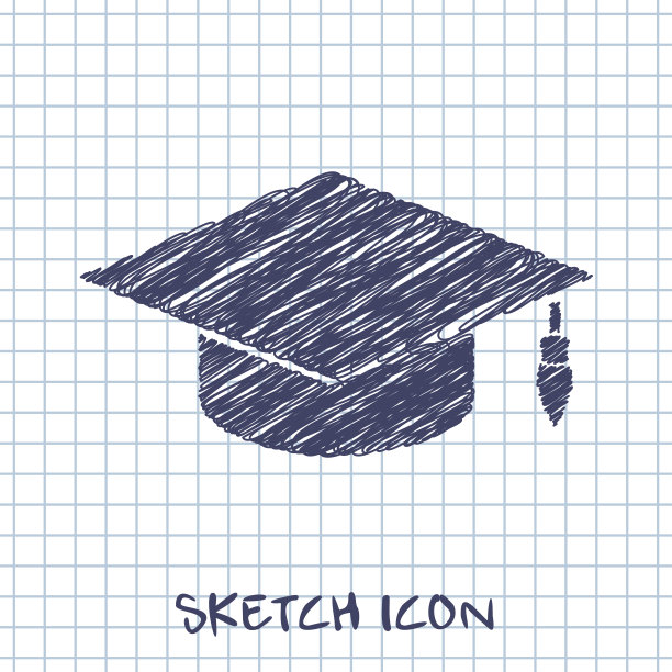 学士帽矢量素描图标图片下载
