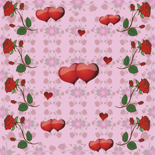 情人节用玫瑰和心形做成的无缝图案图片下载