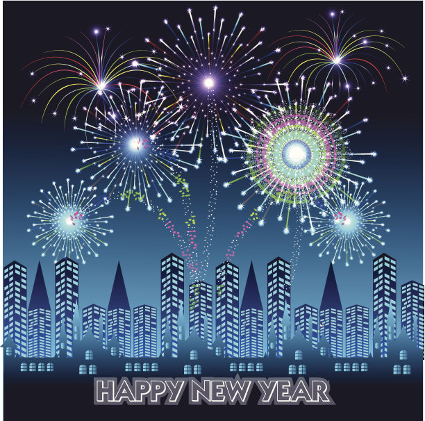 在烟花的背景下新年快乐图片下载
