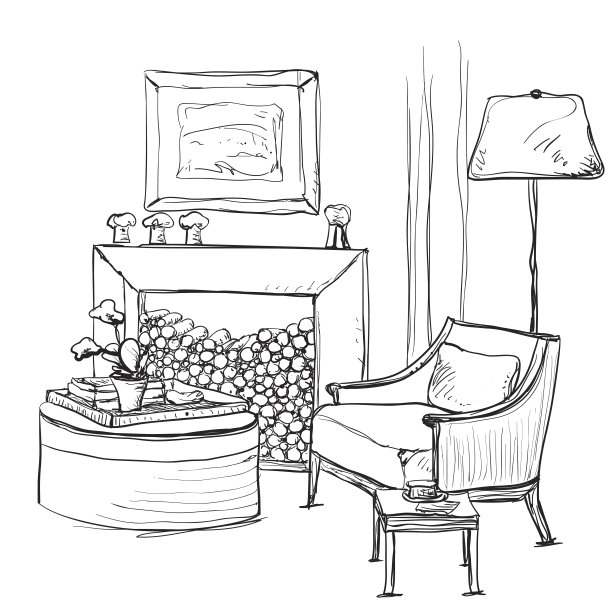 室内有扶手椅和壁炉图片下载