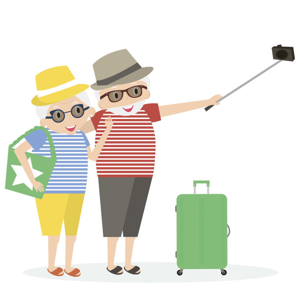 老年人快乐的旅行。祖母和祖父在旅行。图片下载