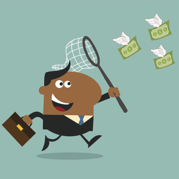 追逐金钱的非裔美国商人有背景的平面设计图片下载