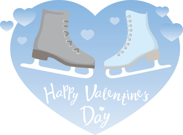 男人和女人的冰鞋在情人节心脏背景。图片下载