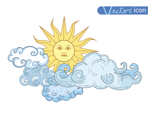 太阳与云彩涂鸦手绘图片下载
