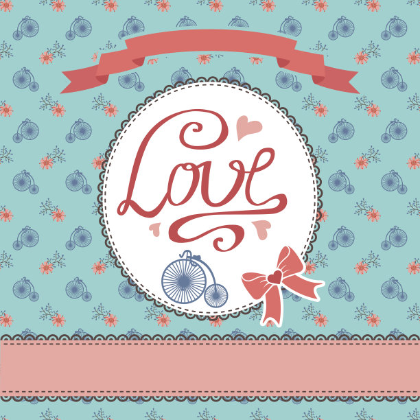 花矢卡与花，复古自行车。铭文的爱图片下载