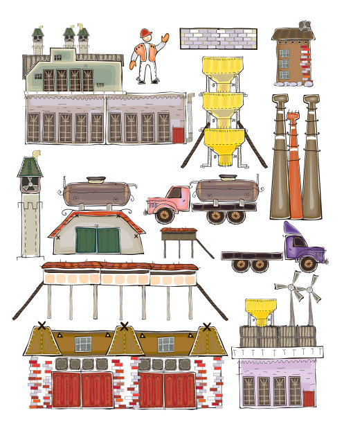 工业标志，起重机，卡车，砖块，水泥，机械等。图片下载