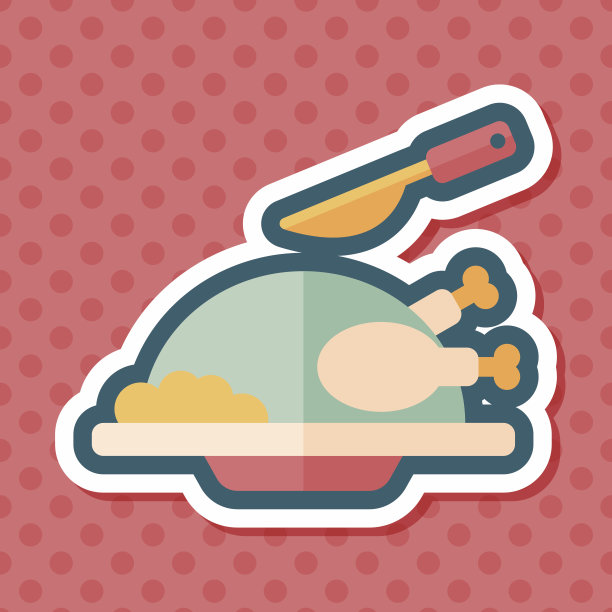 烤鸡平面图标与长影子，eps10图片下载