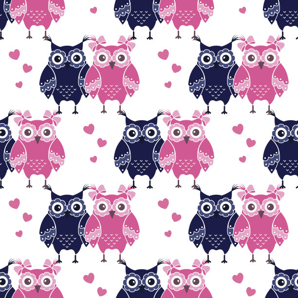 蓝色和粉色猫头鹰无缝图案图片下载