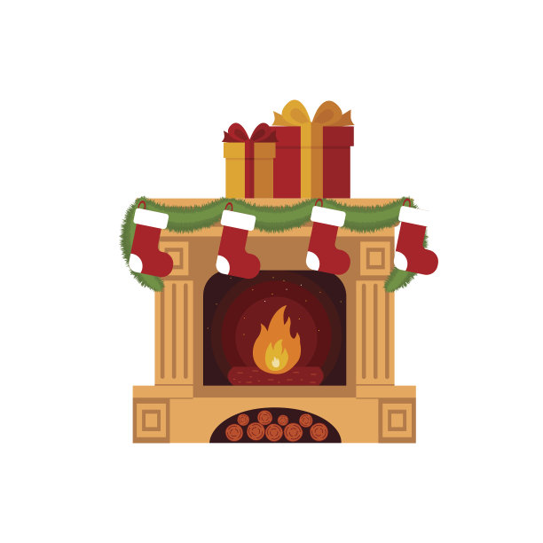 壁炉边的圣诞袜。图片下载