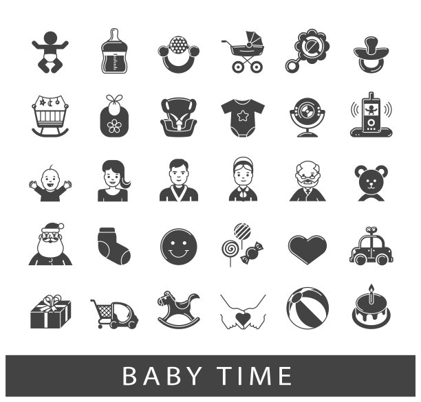 一组图标的婴儿护理，喂养和玩耍图片下载