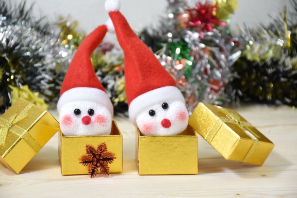 有圣诞装饰的礼盒里有两个雪人图片下载