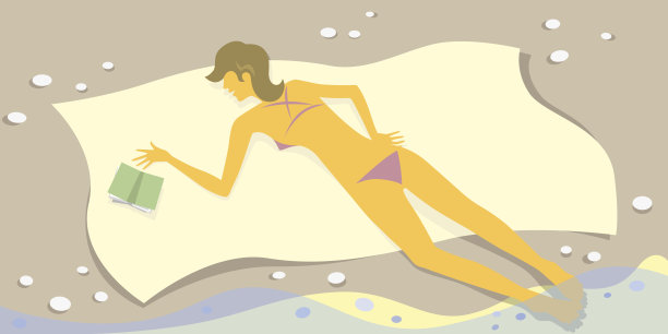 沙滩上有书的女孩-插图图片下载