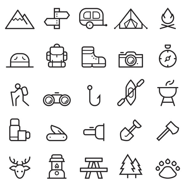 露营细线图标图片下载