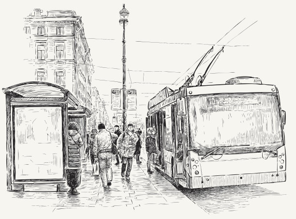 在大城市的无轨电车车站图片下载