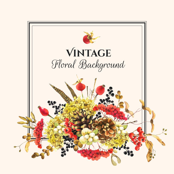 插图与水彩冬季浆果和植物。图片下载