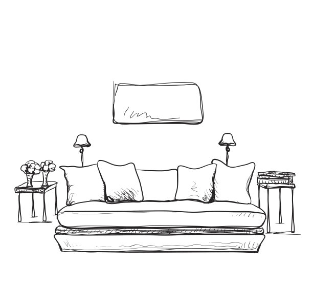 现代客厅室内素描图片下载