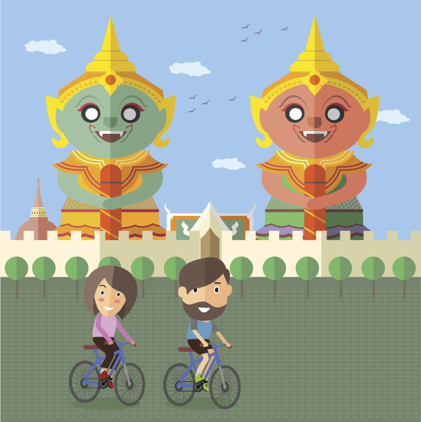 游客在泰国骑自行车图片下载