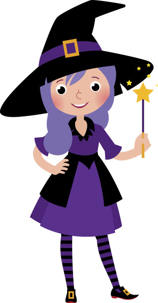女孩的服装万圣节女巫与一根魔杖图片下载