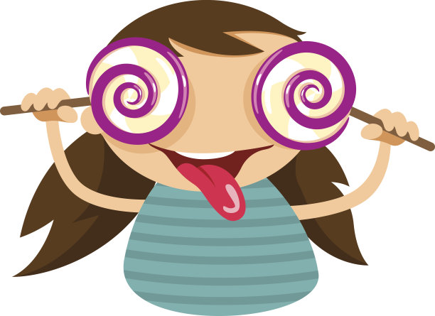 插图可爱的女孩与棒棒糖作为眼镜图片下载