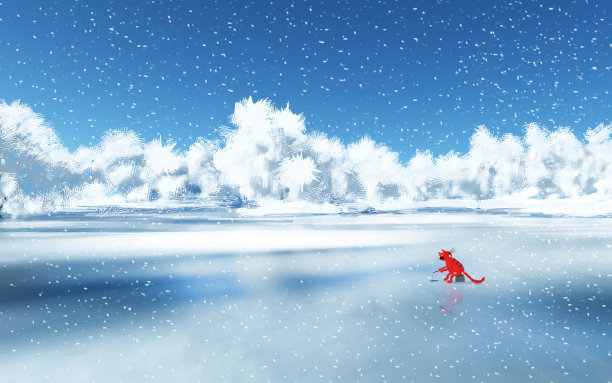 红猫在雪地里钓鱼图片下载