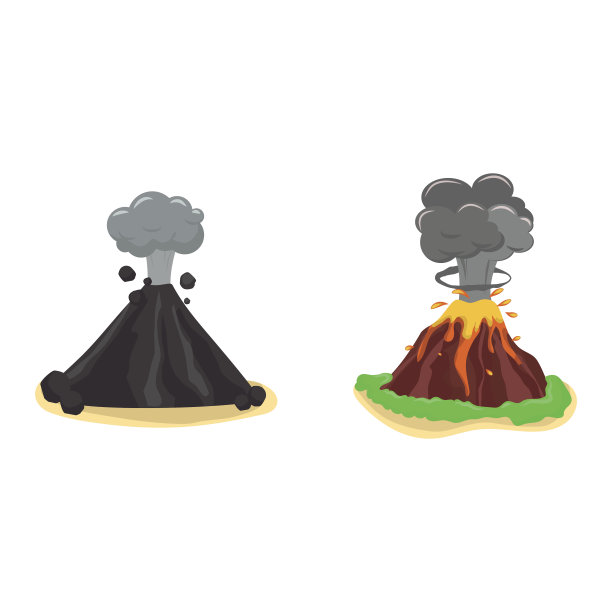 火山设置矢量插图。图片下载