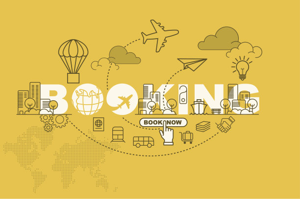 预订网站横幅概念与细线平面设计图片下载