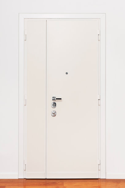 白色的公寓防弹门，铺在轻木地板上图片下载
