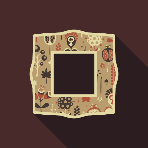 复古的方形相框与五颜六色的树叶和鲜花。图片下载