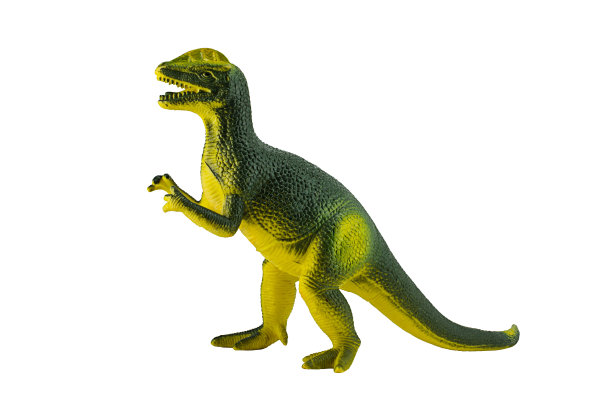 Dilophosaurus恐龙玩具图孤立在白色上。图片下载
