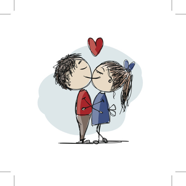 情侣在热吻，情人素描为你设计图片下载