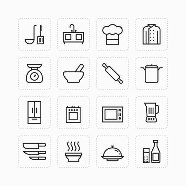 厨房烹饪工具轮廓概念扁平图标矢量图图片下载